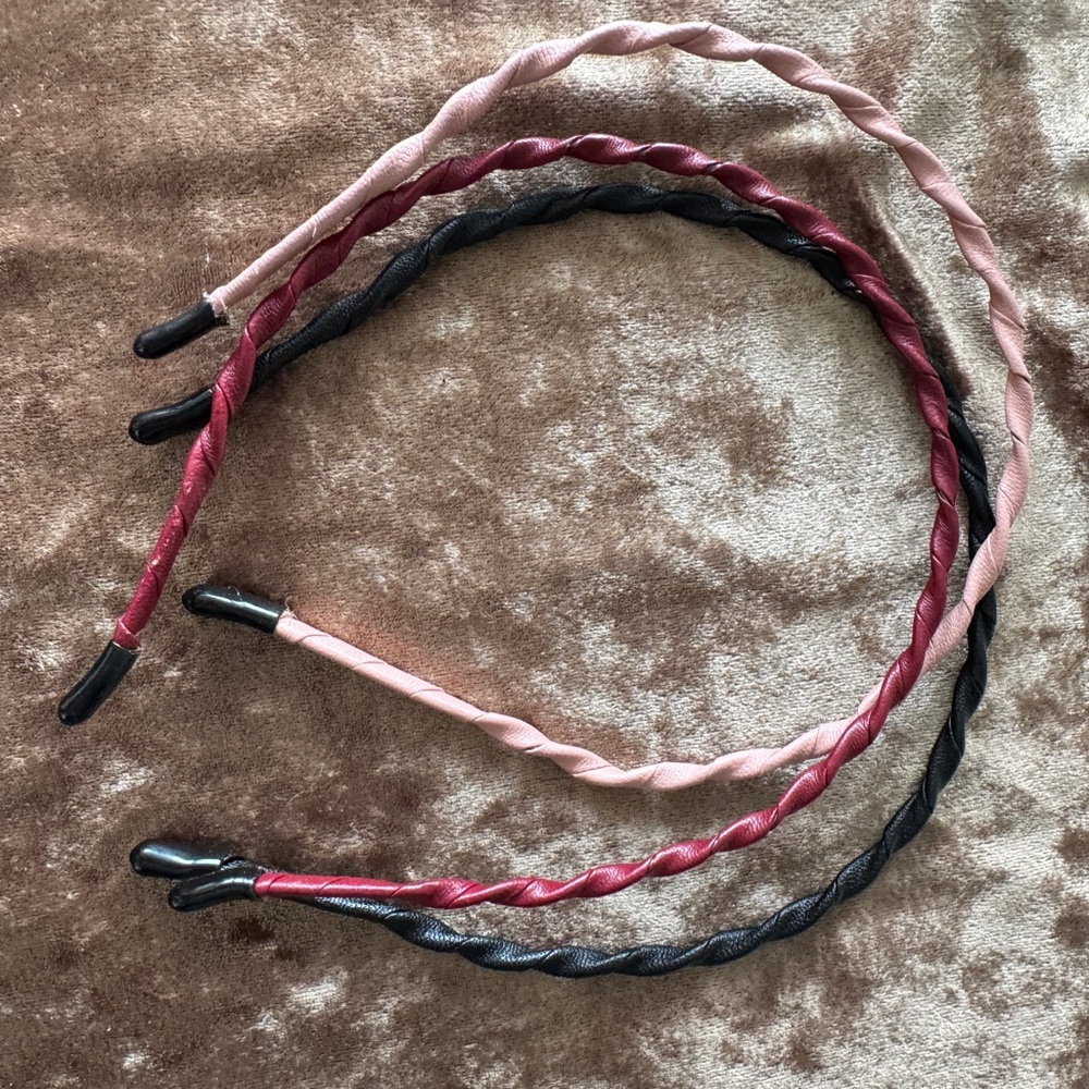 Set of 3 - Zara Twisted Leather Headbands in Pink, Black, and Red